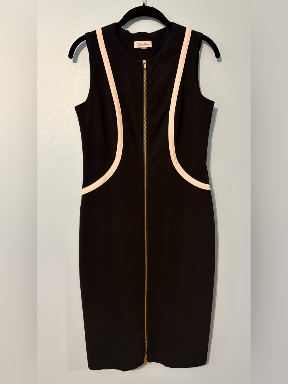 Calvin Klein Black Dress with White Trim and Gold Zip